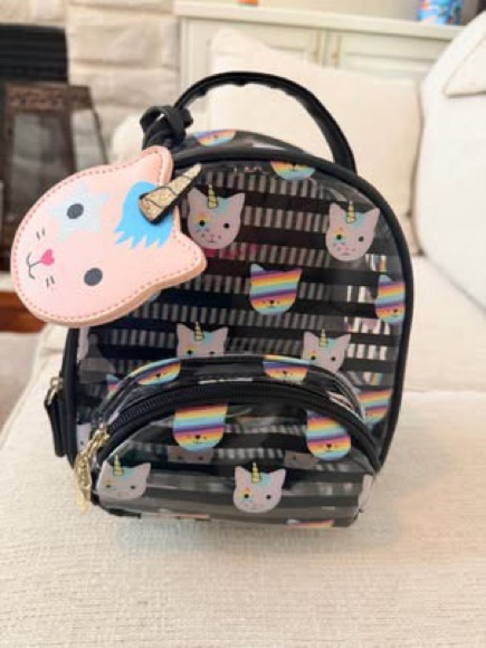 Betsy Johnson Mini Backpack with Rainbow Unicorn Cat Print